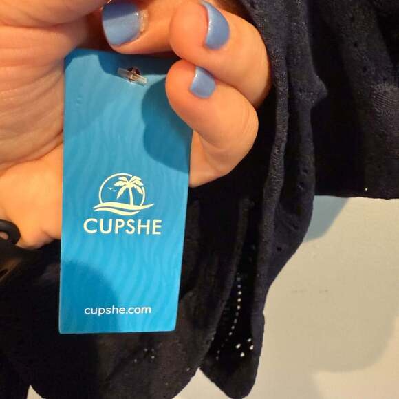 Cupshe Navy Eyelet Lace Flutter Sleeve Dress Women’s Small NWT - Picture 3 of 6